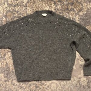 H&M Gray Sweater with Pearl Detailing Size XS
